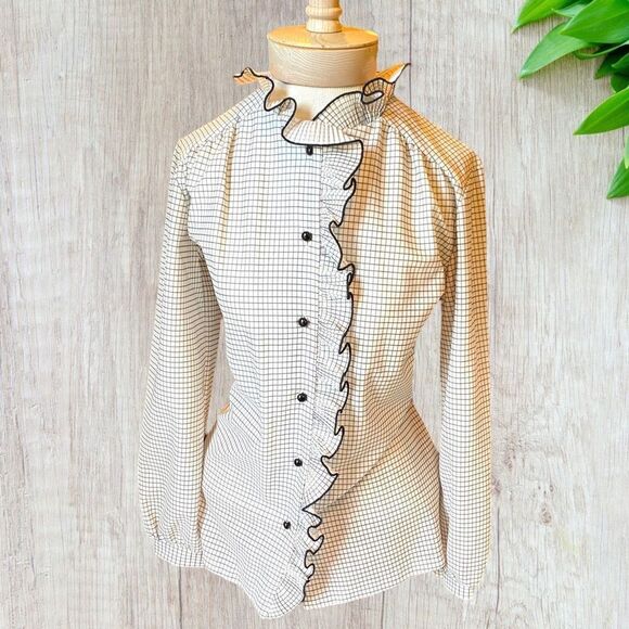Vintage Lynn Davis Windowpane Ruffle Front Shirt 10 - Picture 6 of 15